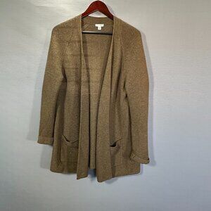 J Jill Sweater Womens Medium Brown Cotton Silk Open Cardigan Long Sleeve Pockets
